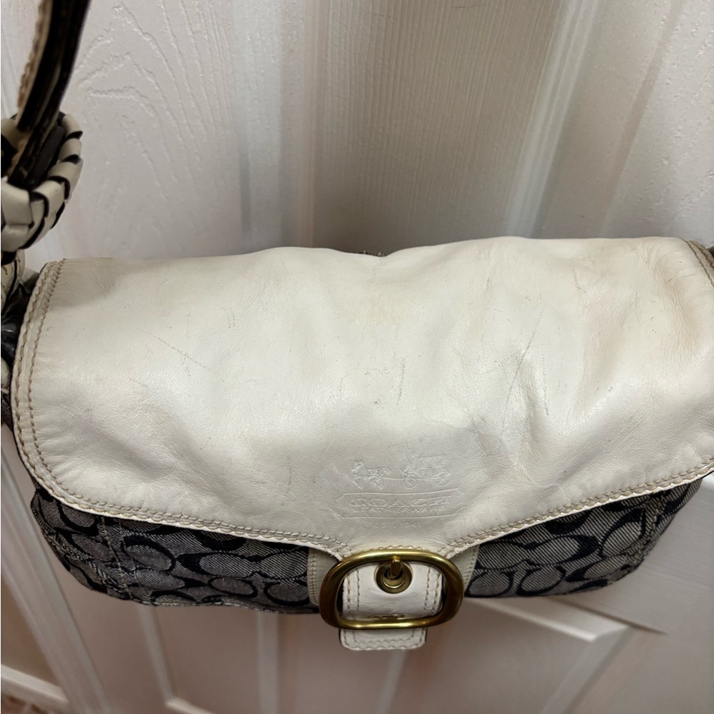 Coach Y2K L0773-11772 Bleeker Denim Signature C Flap Satchel w White Leather GUC - Picture 13 of 16